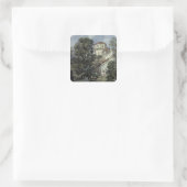 Landschap met kasteel en bomen vierkante sticker (Tas)