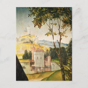 Landschap met kasteel in een mat en twee zwanen briefkaart