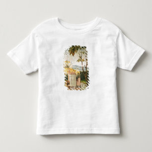 Landschap met kasteel in een mat en twee zwanen kinder shirts