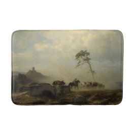 Landschap met kasteelruïnes en ruiters badmat