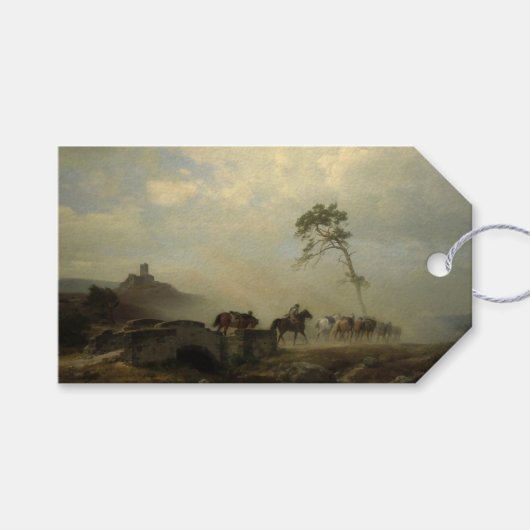 Landschap met kasteelruïnes en ruiters cadeaulabel (Voorkant (Horizontaal))