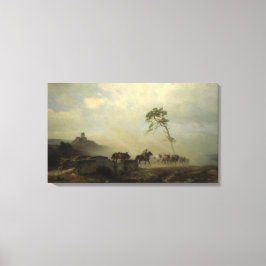 Landschap met kasteelruïnes en ruiters canvas afdruk