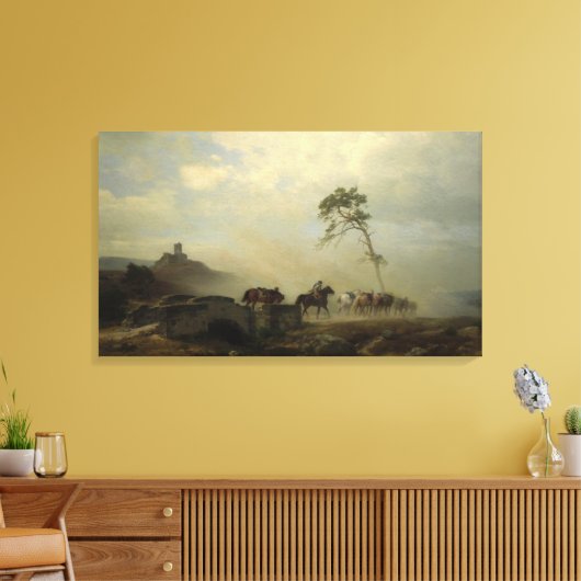Landschap met kasteelruïnes en ruiters canvas afdruk (Insitu (Woonkamer))
