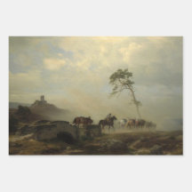 Landschap met kasteelruïnes en ruiters
