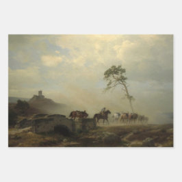 Landschap met kasteelruïnes en ruiters inpakpapier vel