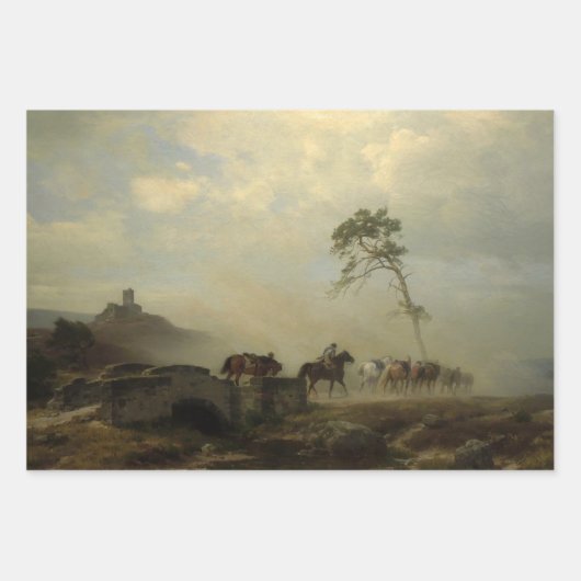 Landschap met kasteelruïnes en ruiters inpakpapier vel (Voorkant)