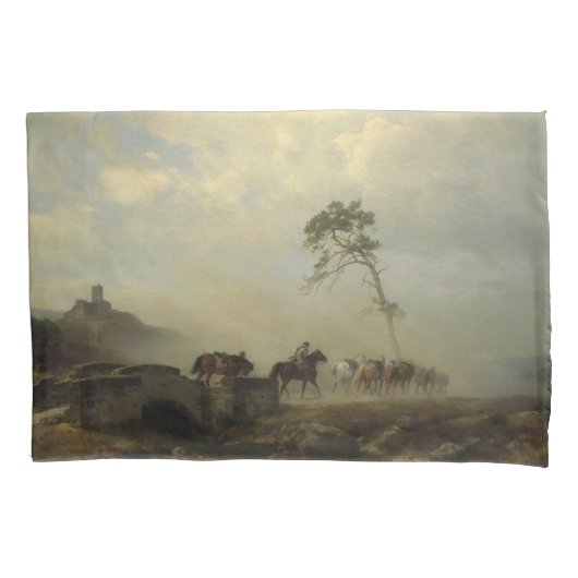 Landschap met kasteelruïnes en ruiters kussensloop (Voorkant-Links)