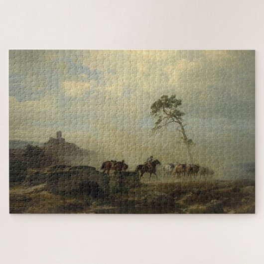 Landschap met kasteelruïnes en ruiters legpuzzel (Horizontaal)