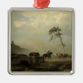 Landschap met kasteelruïnes en ruiters metalen ornament