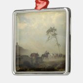 Landschap met kasteelruïnes en ruiters metalen ornament (Links)