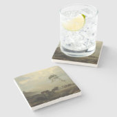 Landschap met kasteelruïnes en ruiters stenen onderzetter (Zijkant)