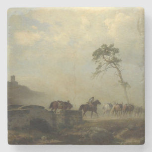Landschap met kasteelruïnes en ruiters stenen onderzetter