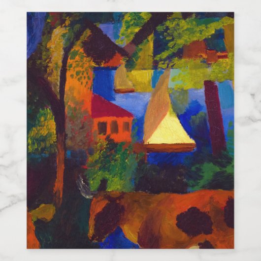 Landschap met Koeien, 1914 door August Macke Wijn Etiket (Enkel label)