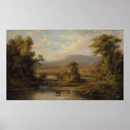Landschap met koeien die water drinken in een stro poster