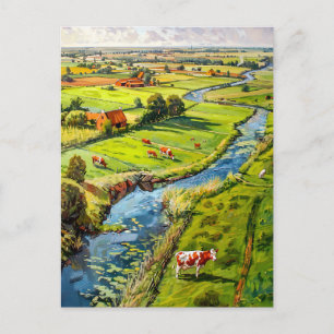 Landschap met koeien en beek fantasieschilderij briefkaart