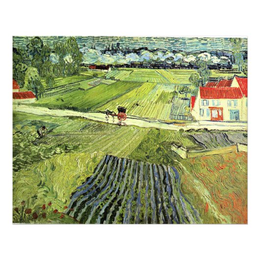 Landschap met koets en trein foto afdruk (Voorkant)