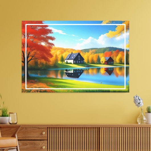 Landschap met meer, huisje en bomen-324563 canvas afdruk (Insitu (Woonkamer))