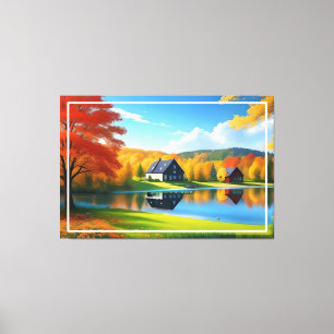 Landschap met meer, huisje en bomen-324563 canvas afdruk
