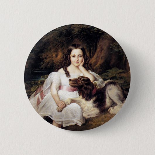 Landschap met meisje en hond ronde button 5,7 cm (Voorkant)