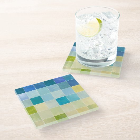 Landschap met multigekleurde vierkantjes glazen onderzetter (Schuin)