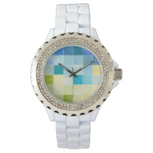 Landschap met multigekleurde vierkantjes horloge