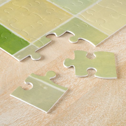 Landschap met multigekleurde vierkantjes legpuzzel (Zijkant)