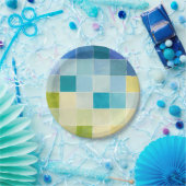 Landschap met multigekleurde vierkantjes papieren bordje (Feest)