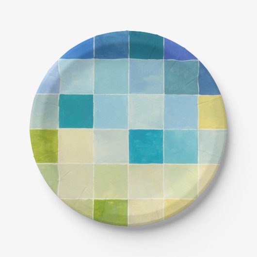 Landschap met multigekleurde vierkantjes papieren bordje (Voorkant)