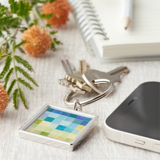 Landschap met multigekleurde vierkantjes sleutelhanger (Zijkant)