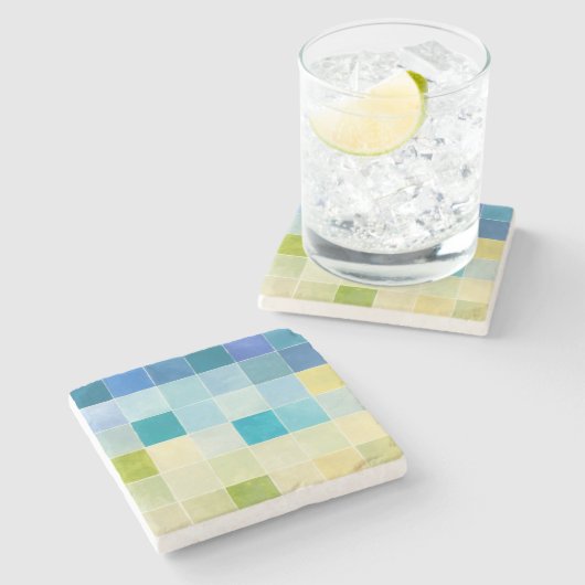 Landschap met multigekleurde vierkantjes stenen onderzetter (Zijkant)