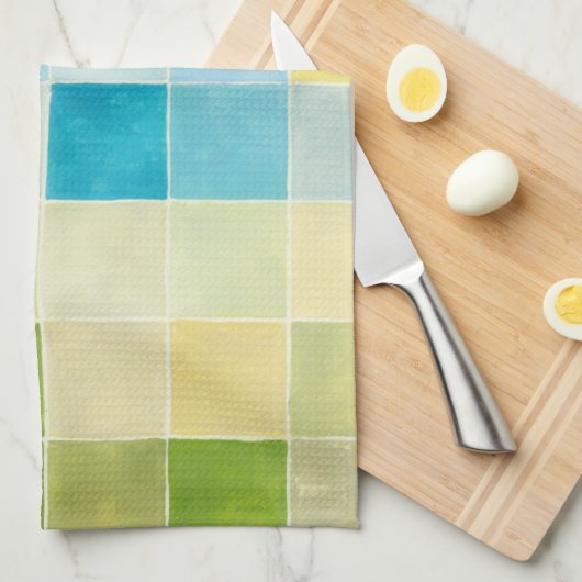 Landschap met multigekleurde vierkantjes theedoek (Quarter Fold)