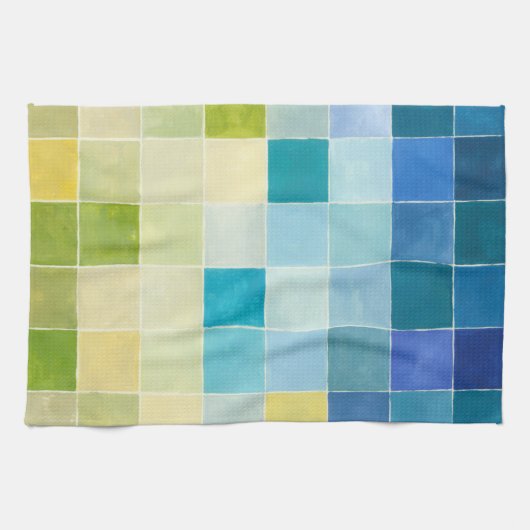 Landschap met multigekleurde vierkantjes theedoek (Horizontaal)