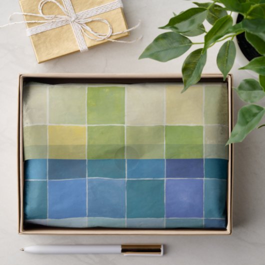 Landschap met multigekleurde vierkantjes tissuepapier (Geschenk)