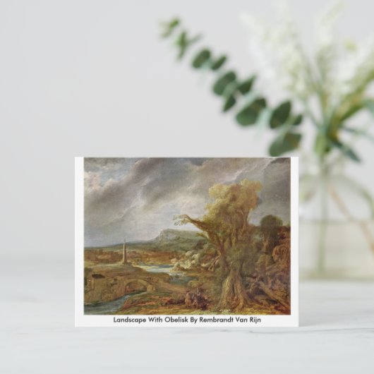 Landschap met Obelisk door Rembrandt van Rijn Briefkaart (Staand voorkant)
