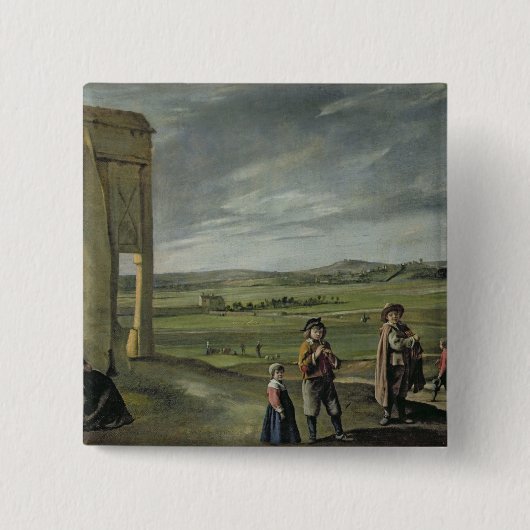 Landschap met pachters, c.1640 vierkante button 5,1 cm (Voorkant)