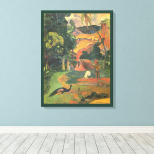 Landschap met pauwen van Paul Gauguin Canvas Afdruk