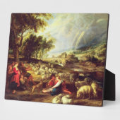 Landschap met regenboog (olie op doek) fotoplaat (Zijkant)