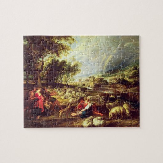 Landschap met regenboog (olie op doek) legpuzzel (Horizontaal)