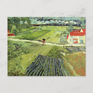 Landschap met rijtuig en trein briefkaart