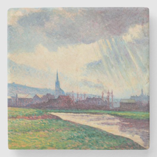 Landschap met rivier (door Maximilien Luce) Stenen Onderzetter (Voorkant)
