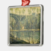 Landschap met rivier en brug: lenteochtend metalen ornament (Links)