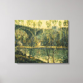 Landschap met rivier en brug: Spring Morning Canvas Afdruk