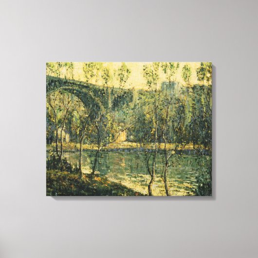 Landschap met rivier en brug: Spring Morning Canvas Afdruk (Voorkant)