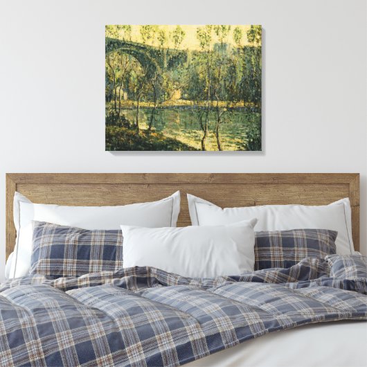 Landschap met rivier en brug: Spring Morning Canvas Afdruk (Insitu (Slaapkamer))