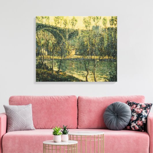 Landschap met rivier en brug: Spring Morning Canvas Afdruk (Insitu (Woonkamer))