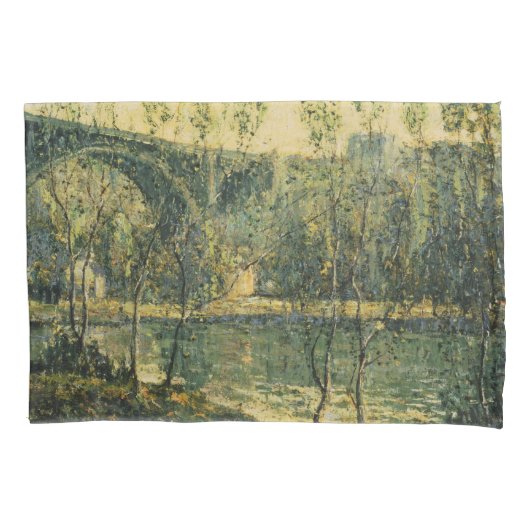 Landschap met rivier en brug: Spring Morning Kussensloop (Voorkant-Links)