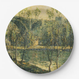 Landschap met rivier en brug: Spring Morning Papieren Bordje