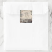 Landschap met rivieren en paarden vierkante sticker (Tas)