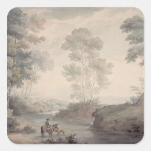 Landschap met rivieren en paarden vierkante sticker