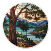 Landschap met robuuste bergketen in glas in lood keramische knop (Voorkant)